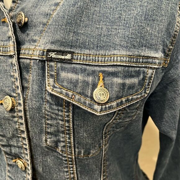 Faconnable Jean Jacket Y2K Fitted Stretch Denim Distressed Vintage Wash Size S - Picture 5 of 14